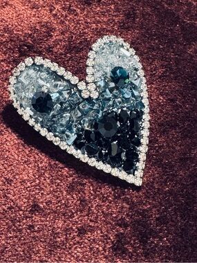 Crystal Heart Brooch in Blue and Black